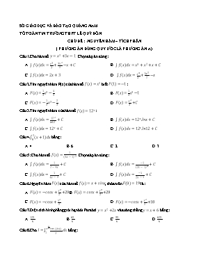 Câu hỏi trắc nghiệm Giải tích 12 - Chủ đề Nguyên hàm, tích phân - Trường THPT Lê Quý Đôn